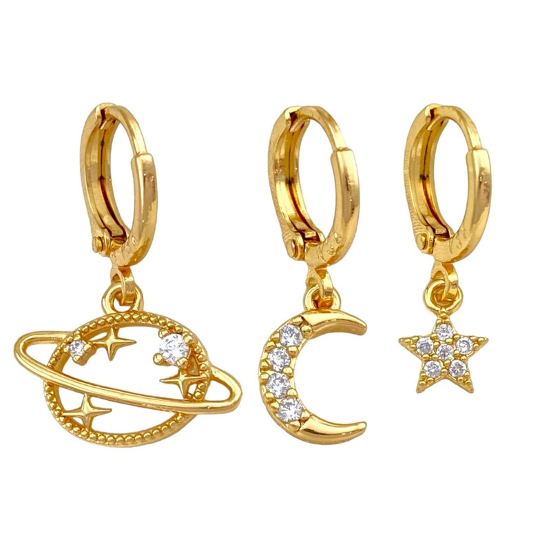 گوشواره زنانه وای اس ایکس مدل ماه و ستاره کد E4643 مجموعه 3 عددی