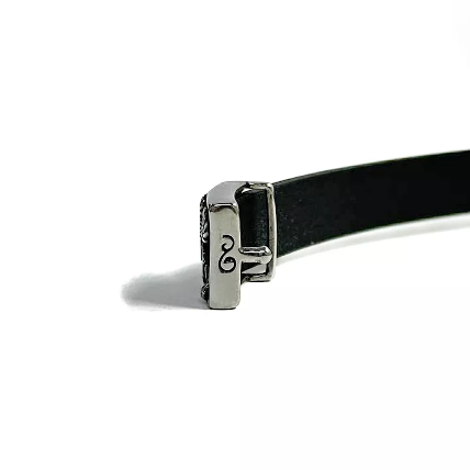 دستبند مردانه چرم طبیعی مشکی و استیل درفش شهباز کد Men0061