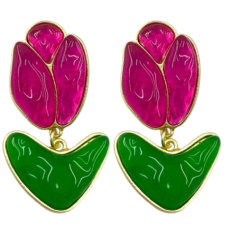 گوشواره زنانه مدل گل میناکاری مدل گل لاله  کد E6568